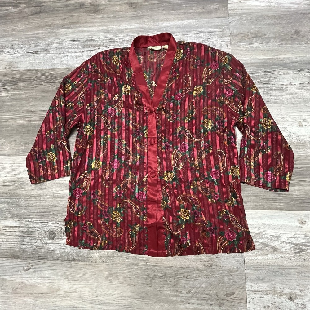 Vintage Victoria's Secret Gold Label Floral Pajama Top Paisley Button Sexy Rose